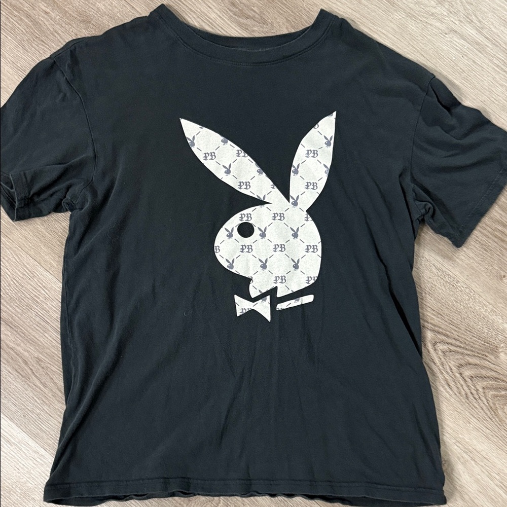 PLAYBOY Black Tee with Iconic Bunny Design